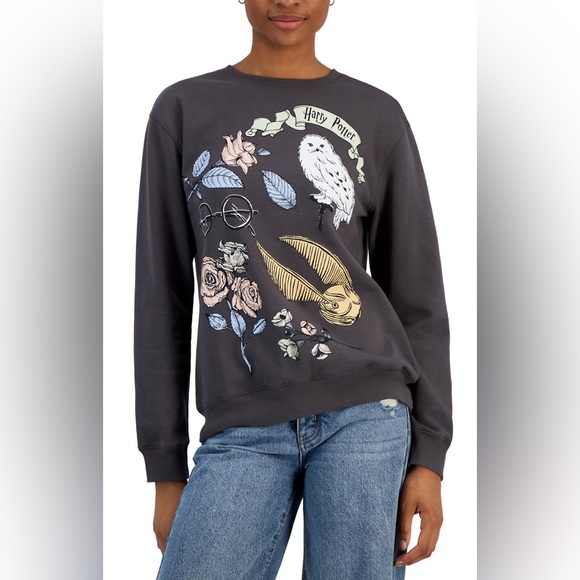 NWT Wizarding World of Harry Potter Graphic Sweatshirt Dark Gray Oversized Sz S - Picture 1 of 3